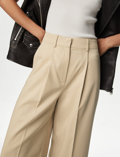 Pile Detaylı Yüksek Bel Wide Leg Pantolon