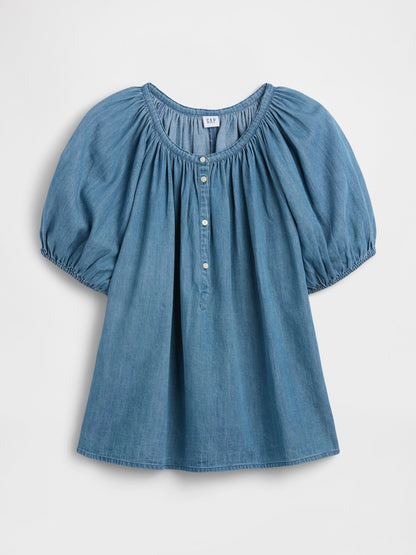 Mavi Oversized Puff Sleeve Üst