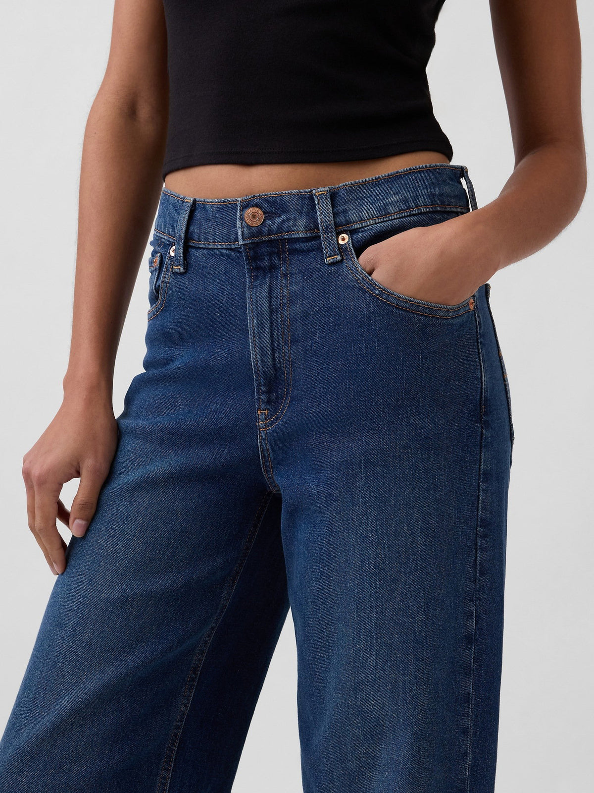 Koyu Mavi High Rise Stride Wide-leg Jean Pantolon