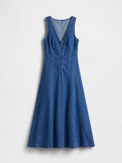 Mavi Denim Seamed Fermuarlı Midi Elbise