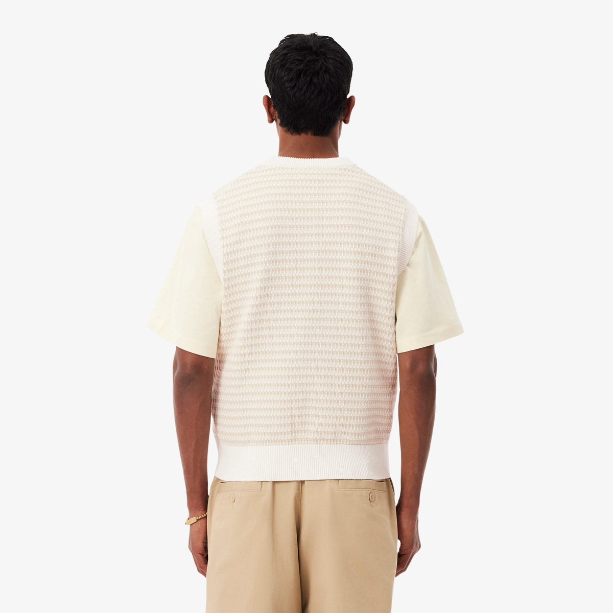 Lacoste Erkek Classic Fit V Yaka Krem Süveter