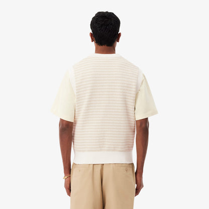 Lacoste Erkek Classic Fit V Yaka Krem Süveter