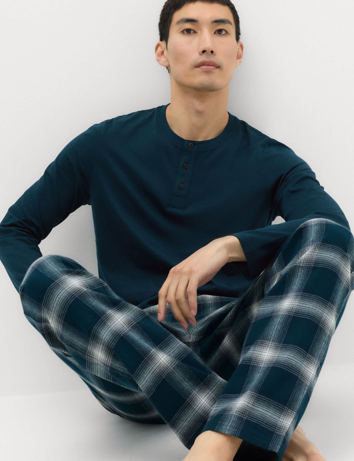 Saf Pamuklu Ekose Desenli Pijama Takımı