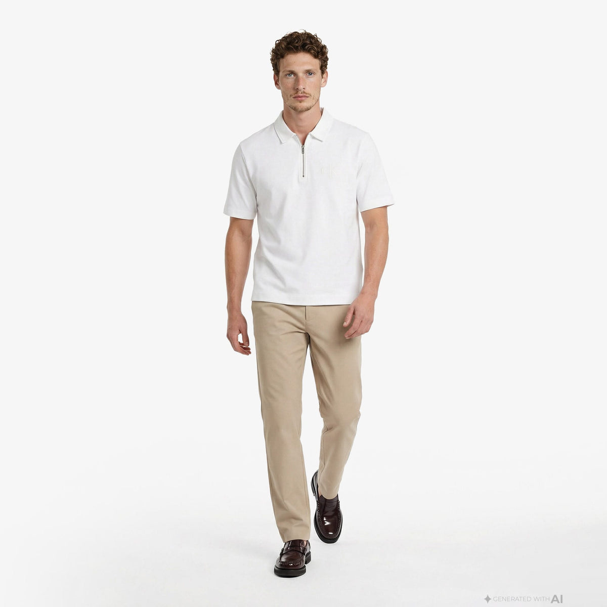 Calvin Klein Cooling Pique Embossed Erkek Beyaz Polo