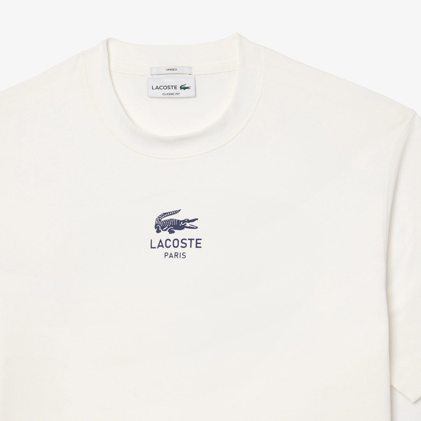 Lacoste Signature Unisex Classic Fit Bisiklet Yaka Baskılı Beyaz T-shirt