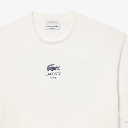 Lacoste Signature Unisex Classic Fit Bisiklet Yaka Baskılı Beyaz T-shirt