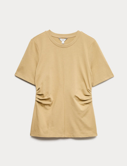 Saf Pamuklu Büzgülü T-shirt