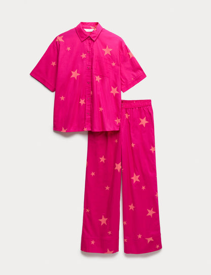 Saf Pamuklu Desenli Pijama Takımı