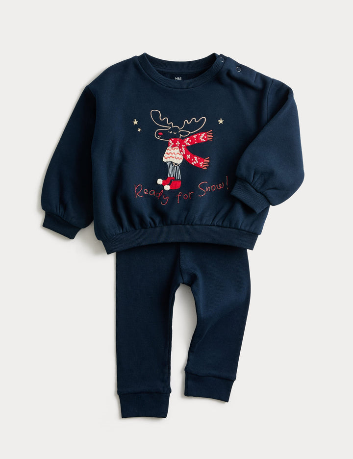 Ren Geyiği Baskılı 2'li Sweatshirt Takımı