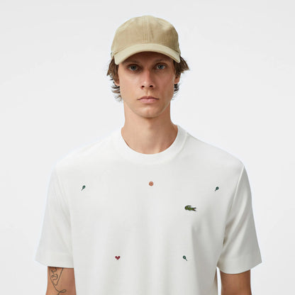 Lacoste Erkek Loose Fit Bisiklet Yaka Desenli Beyaz T-shirt