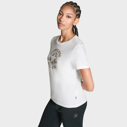 Converse Kadın Chuck Logolu Metalik Beyaz T-shirt
