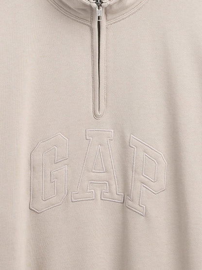 Krem Heavyweight Oversized Logo Yarım Fermuarlı Pullover