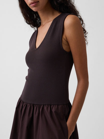Kahverengi Mixed Media Drop-waist Maxi Elbise