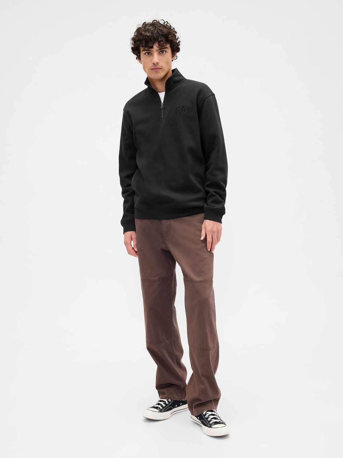 Siyah Relaxed Gap Logo Çeyrek Fermuarlı Sweatshirt