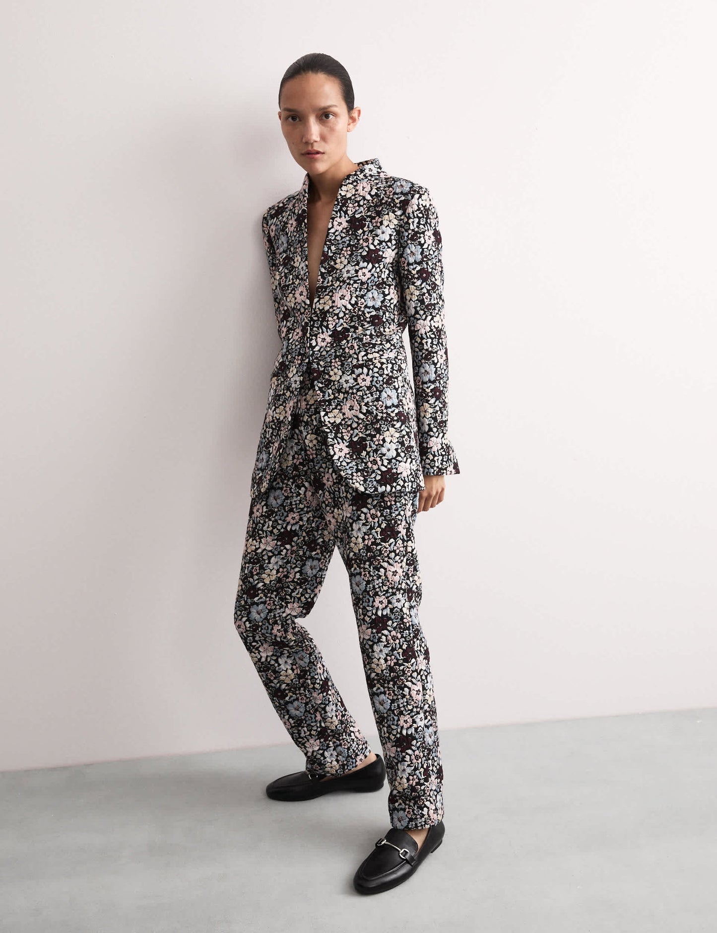 Çiçekli Jakarlı Straight Leg Pantolon