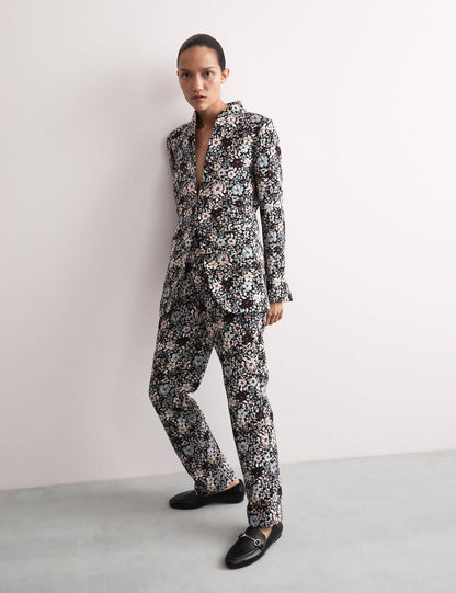 Çiçekli Jakarlı Straight Leg Pantolon