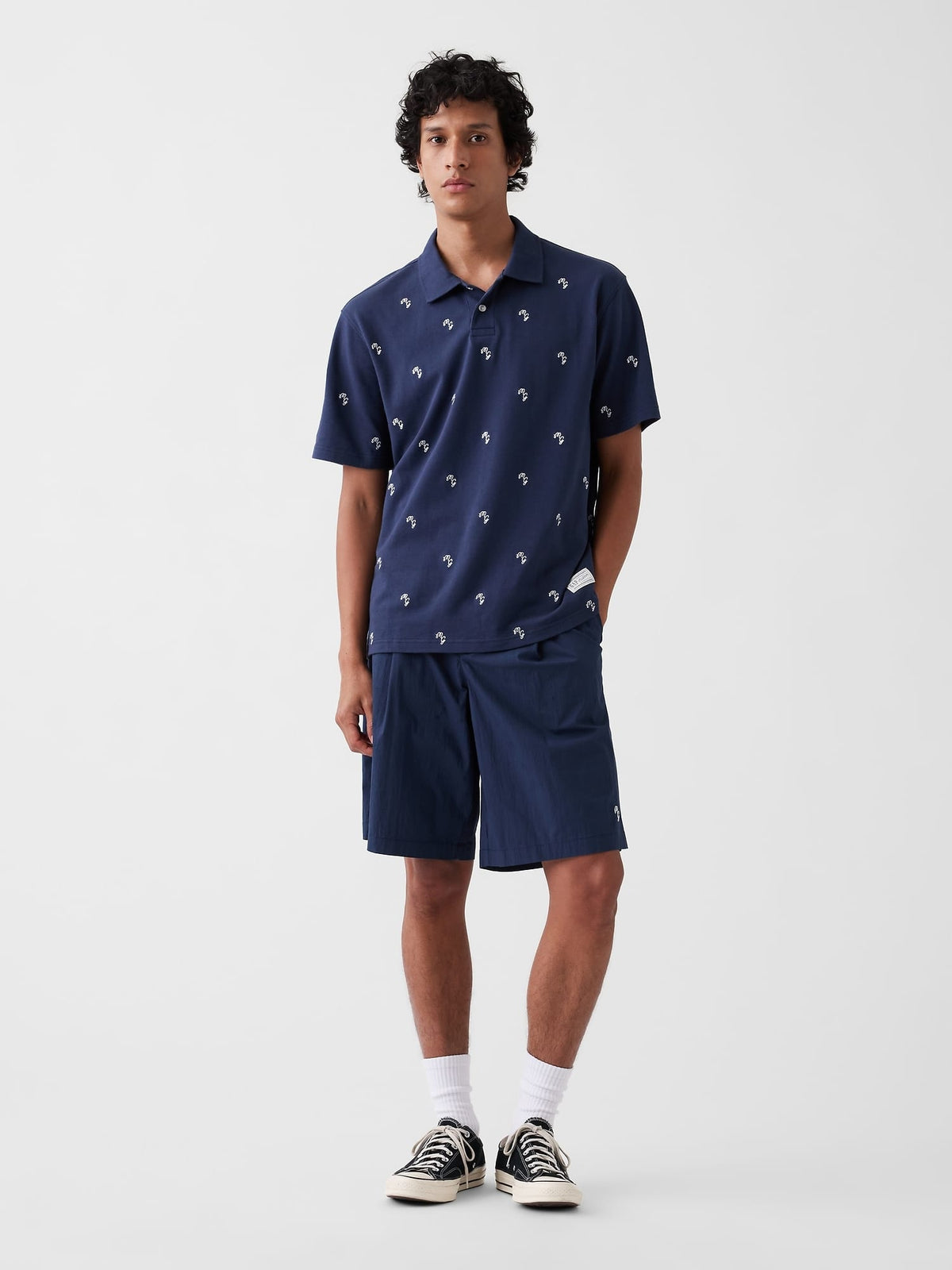 Lacivert Gap × Malbon Relaxed Logo Polo T-shirt