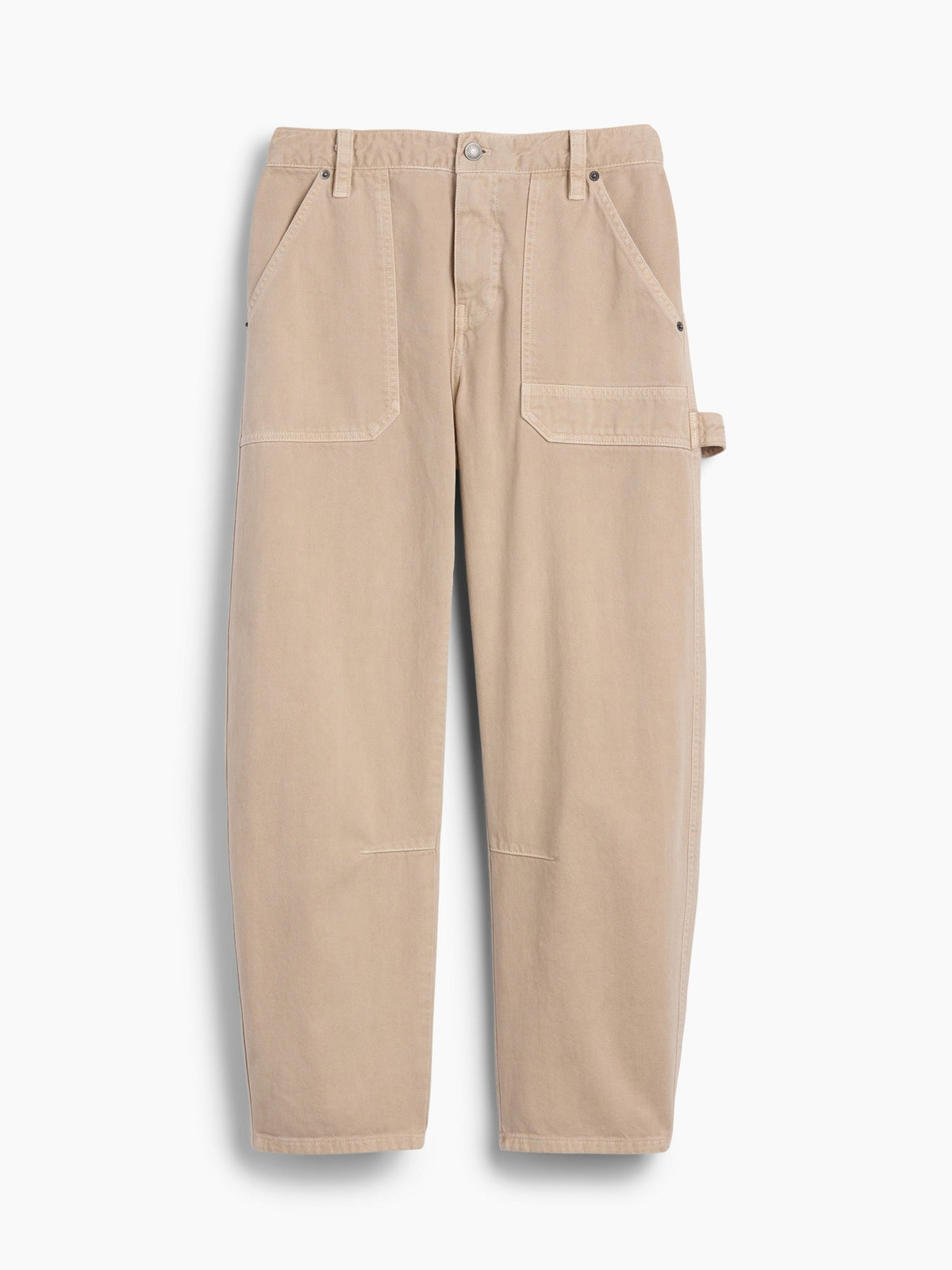 Bej Mid Rise Barrel Utility Ankle Pantolon