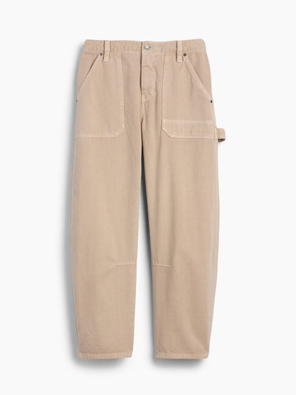 Bej Mid Rise Barrel Utility Ankle Pantolon