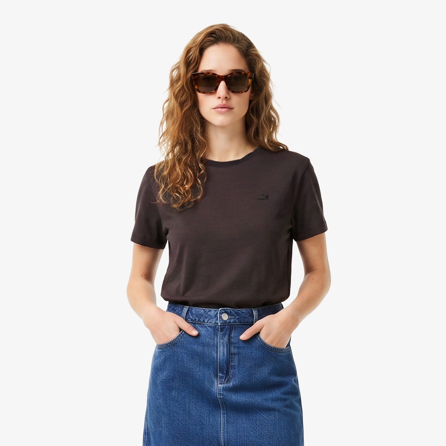 Lacoste Loose Fit V Yaka Kadın Kahverengi T-shirt