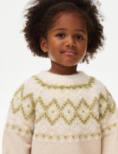 Işıltılı Fair Isle Desenli Kazak (1-8 Yaş)
