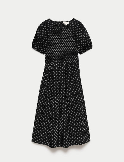 Pamuk Karışımlı Desenli Midi Elbise