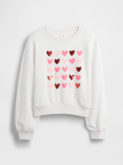 Beyaz Oversized Wedge Flippy-sequin Grafik Baskılı Sweatshirt
