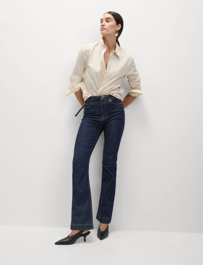 Yüksek Bel Slim Flare Jean Pantolon