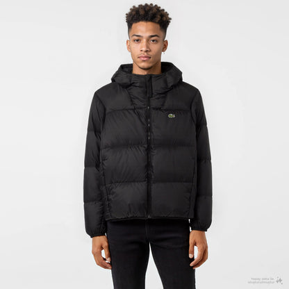 Lacoste Erkek Relaxed Fit Kapüşonlu Siyah Şişme Mont