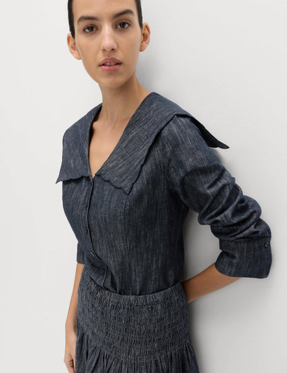 Keten Karışımlı Denim Gömlek