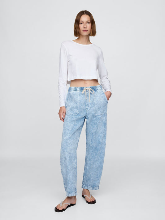 Açık Mavi High Rise Kolay Barrel Jean Pantolon