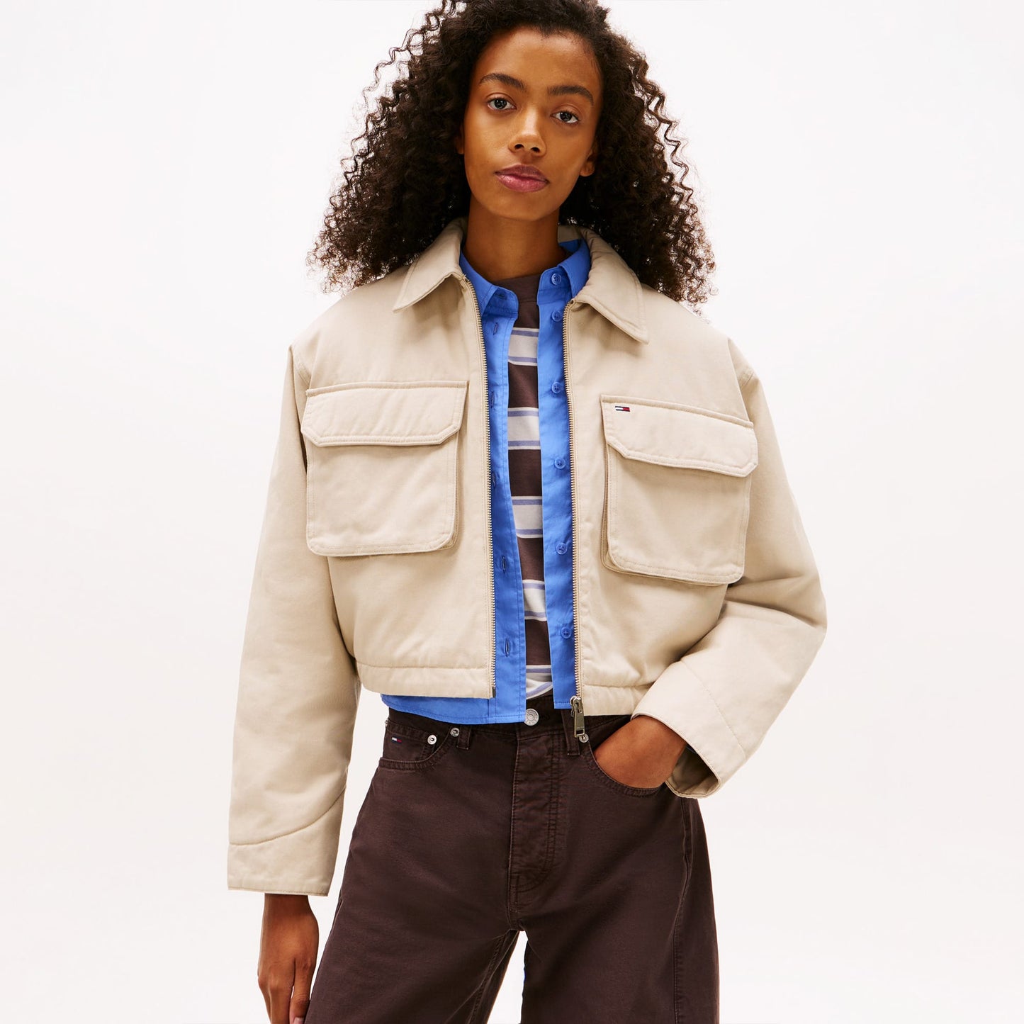Tommy Hilfiger Cropped Workwear Kadın Bej Ceket