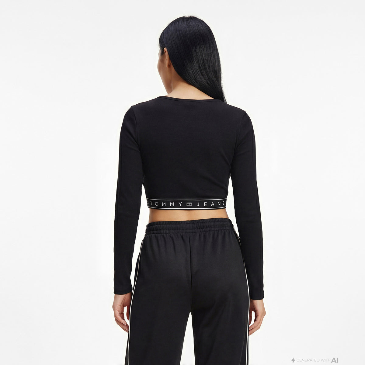 Tommy Hilfiger D3 Kadın Siyah Uzun Kollu Crop