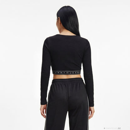 Tommy Hilfiger D3 Kadın Siyah Uzun Kollu Crop
