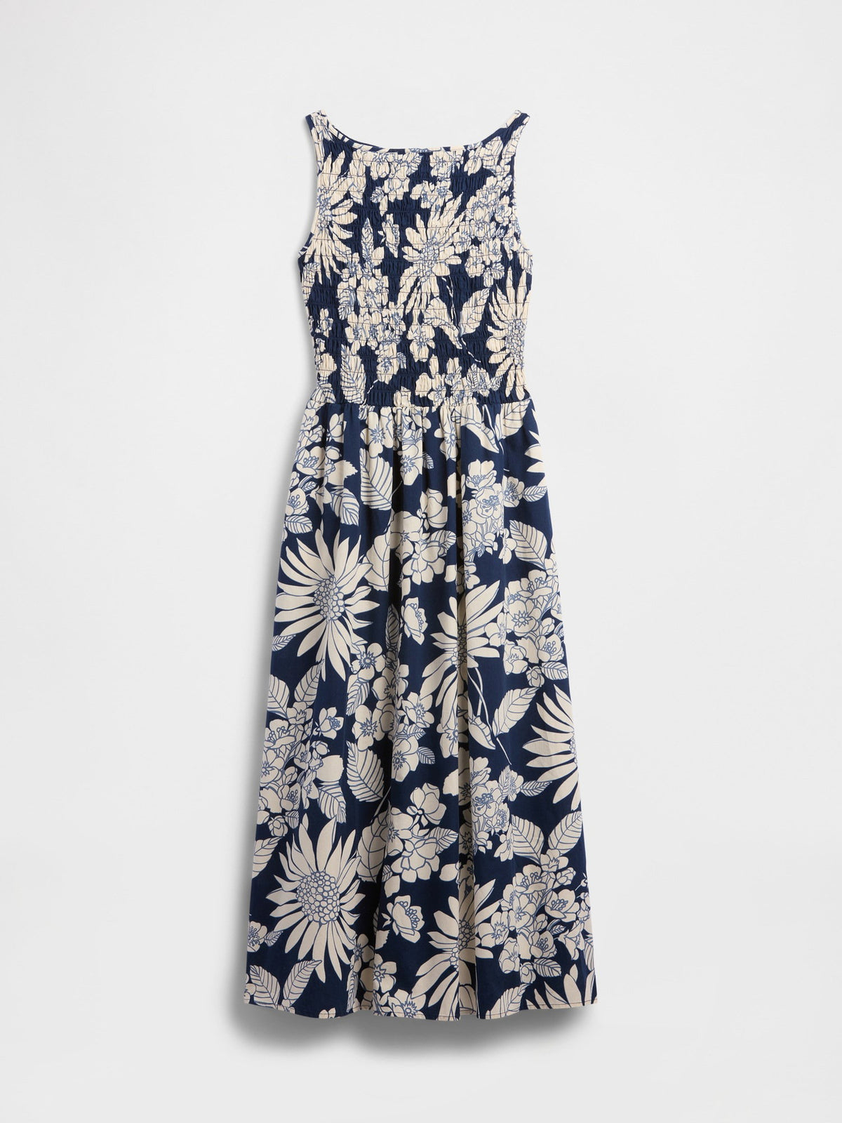Beyaz Smocked Boatneck Maxi Elbise