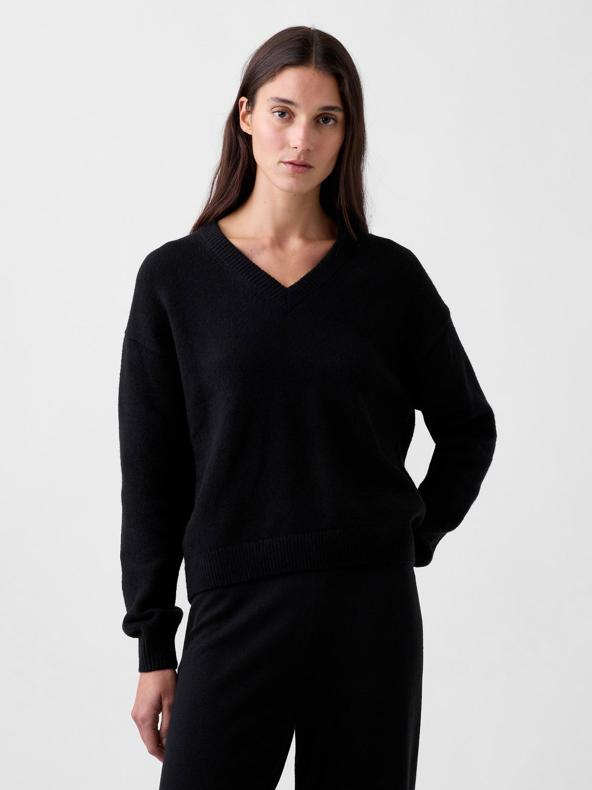 Siyah Cashsoft Oversized V-yaka Kazak