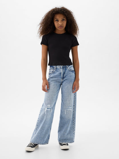 Açık Mavi Low Rise Stride Wide-leg Jean Pantolon