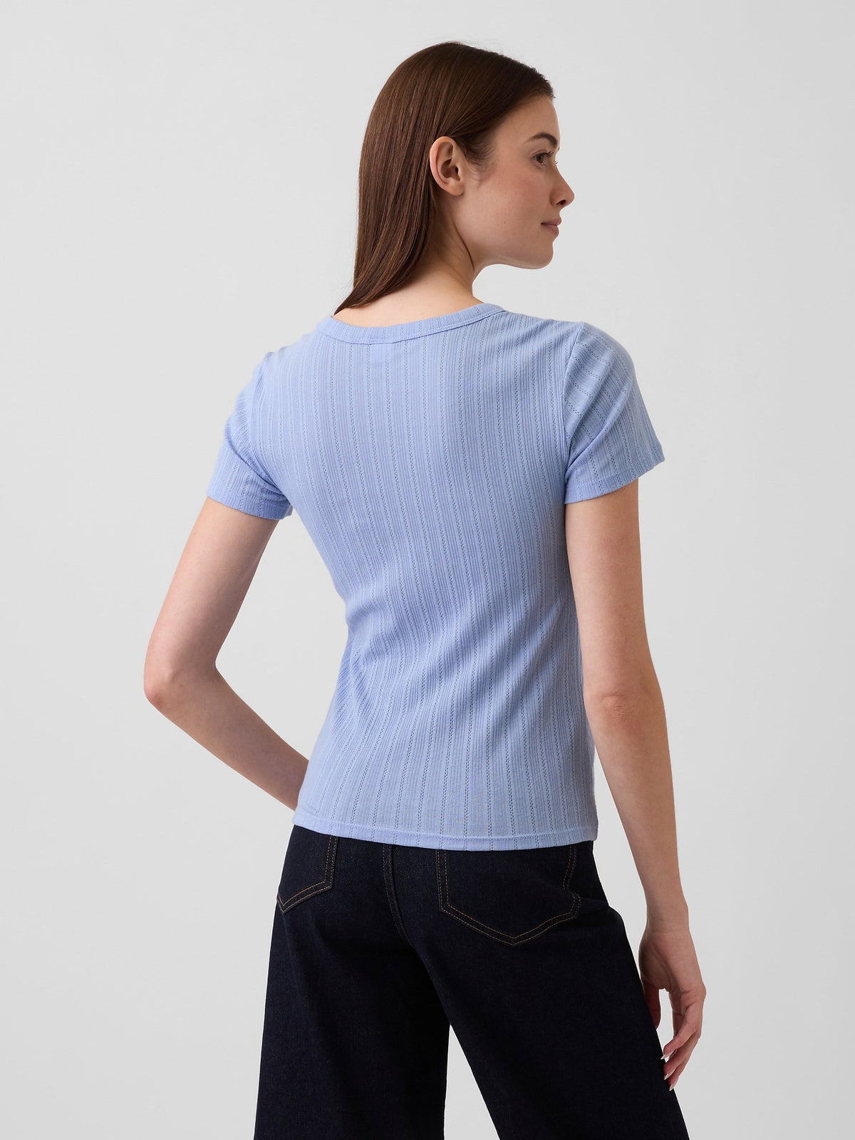 Mavi Fitilli Pointelle Crewneck T-shirt
