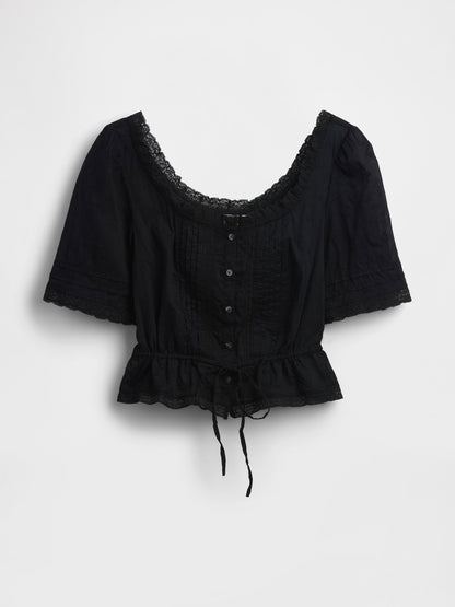 Siyah Dantel Detaylı Peplum Bluz