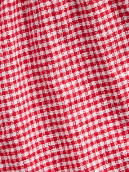 Kırmızı Keten Karışımlı Gingham Easy Şort
