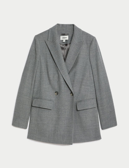 Yün Karışımlı Rahat Kruvaze Blazer Ceket