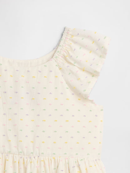 Krem Flutter Sleeve Elbise