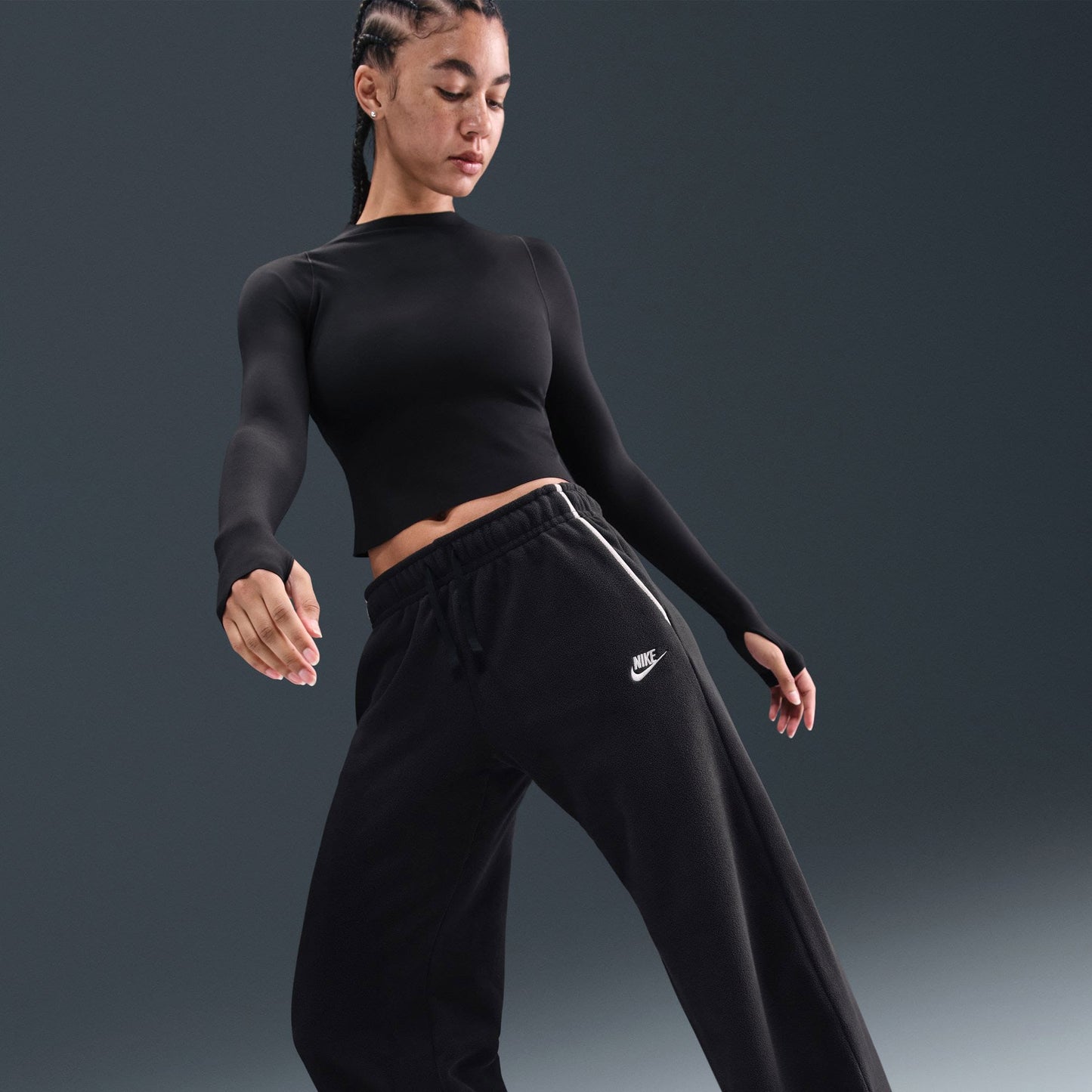 Nike Sportswear Club Fleece Mid-rise Wide Leg Kadın Siyah Eşofman Altı