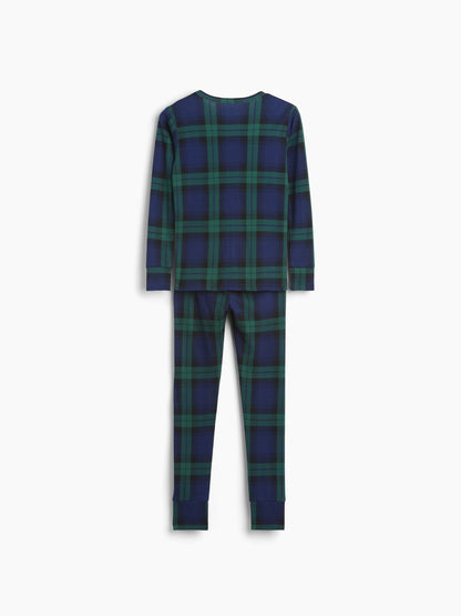 Koyu Yeşil Organik Brushed Pamuklu Kareli Pijama Takımı