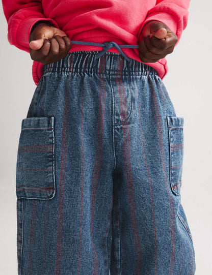 %100 Pamuklu Çizgili Jean Pantolon (2-8 Yaş)