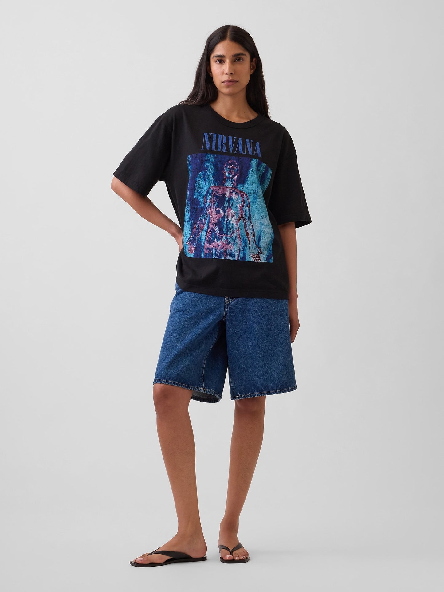 Siyah Nirvana Heavyweight Crop Grafik Baskılı T-shirt