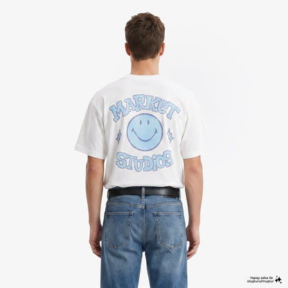 Market Smiley Old School Erkek Beyaz T-shirt
