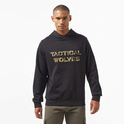 Tactical Wolves Oversize Kamuflaj Desenli Erkek Siyah Sweatshirt
