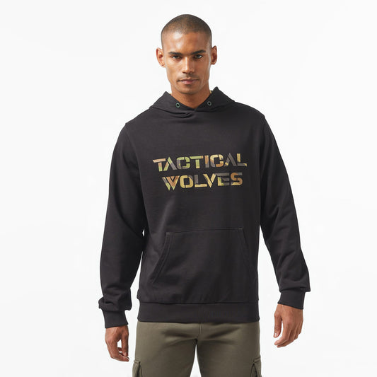 Tactical Wolves Oversize Kamuflaj Desenli Erkek Siyah Sweatshirt