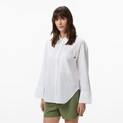 Tommy Hilfiger Cover Up Kadın Beyaz Crop Keten Gömlek